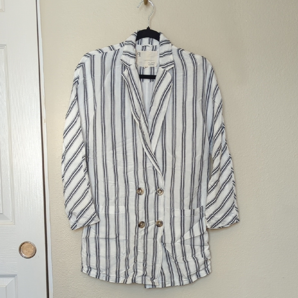 Pilcro Black and White Striped Blazer